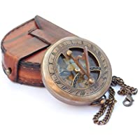 Los mejores  - NEOVIVID Brújula de reloj de sol de latón con caja de cuero y cadena- brújula abierta- accesorio steampunk- acabado…